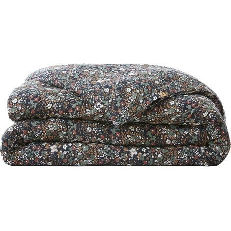 ADONIS - Housse de Couette 240x220cm Gaze de Coton Fond Bleu Motifs Fleurs (1/4)
