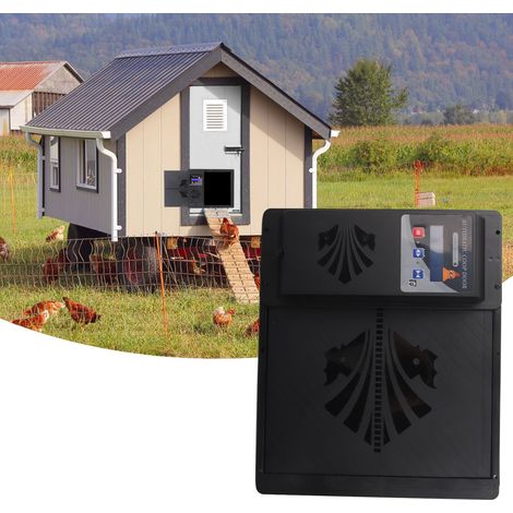 Ouverture horizontale par capteur de lumière, télécommande et minuterie pour porte de poulailler automatique 3 en 1 (noir) (1/5)