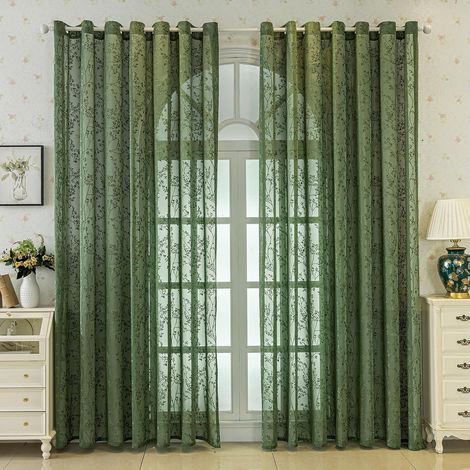 Voilage Dentelle 140x175cm - Lot de 2 Panneaux Rideaux Tulle Brodés à Fleurs pour Salon Chambre, Imprimé Fleurs et Vigne