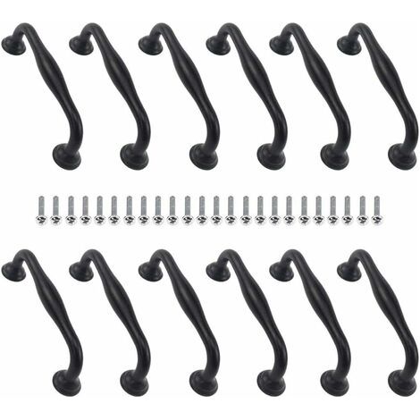 royaluxe- Norcks 12 Pièces Meubles Poignée, Poignées De Placard, Cuisine Meuble Noir Poignee, Entraxe Du Trou 128 MM, Contient 24 Vis, Pour Portes, Tiroirs, Meubles, Armoires (1/5)