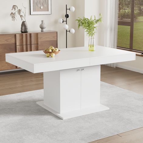 Table à manger blanche extensible, table de salon rectangulaire, table basse de loisirs, 140/180x80x96 cm (1/5)