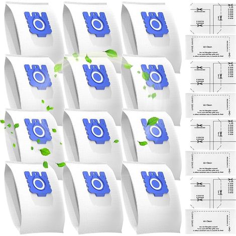 12 sacs pour aspirateurs Miele GN, compatibles avec les sacs à poussière Miele GN 3D Airclean Efficiency Classic C1 Complete C2 C3, S600, S2000, S5000 et S8000 (12 sacs + 4 filtres) (1/5)