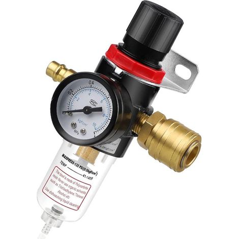 SWAWIS Régulateur de Pression d'air avec Manomètre 1/4" Filtre à Air Régulateur, Regulateur Pression Air, Protégez les Outils à air Comprimé et les Dispositifs Pneumatiques (1/5)