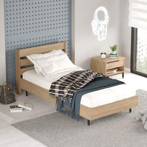 Cama individual Vesanto con somier 100x200 cm - Efecto Roble [en.casa]