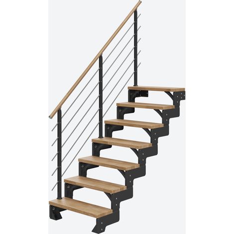 Dolle Modultreppe Gardentop Innen Eiche 7 Stufen 126-154cm Geschosshöhe 75cm Stufenbreite inkl. Geländer (1/4)