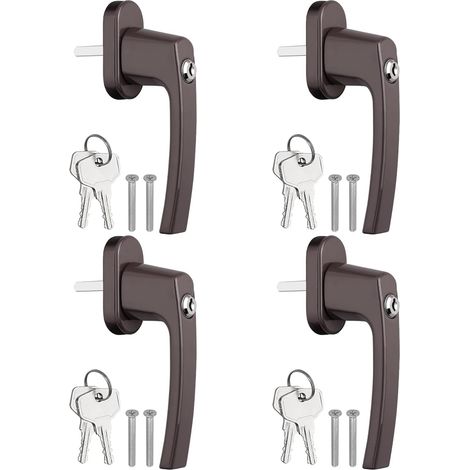 4PCS Poignée de Fenêtre Verrouillable Poignée de Fenêtre à Clé en Aluminium Longueur de Tige 35mm Poignée de Porte Poignées de Porte Balcon Sécurité Enfant Marron (1/5)