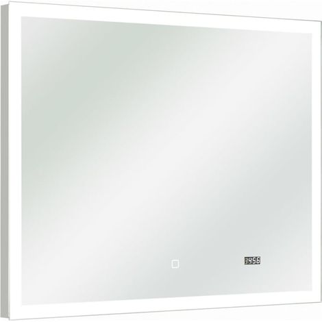 Pelipal S34 LED Badspiegel 90 x 70 cm mit umlaufender LED Beleuchtung und praktischer LED Uhr (1/2)