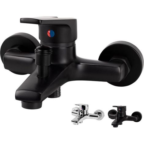 Robinet mitigeur de baignoire, robinet de douche monocommande, robinet de baignoire, robinet de douche, mitigeur de baignoire apparent, robinet de douche mural (noir), sans douchette. (1/5)