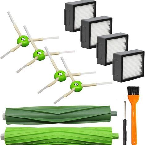 Accessoires de Remplacement Aspirateur pour Roomba j7 j7+ i7 i7+ i7 Plus E5 E6 E7 8 i8+ i6 i6+ i3 i3+ i4 i4+Pièces de Rechange, 4 Filtre,4 Brosses Latérales, 2 Brosses en Caoutchouc (1/5)