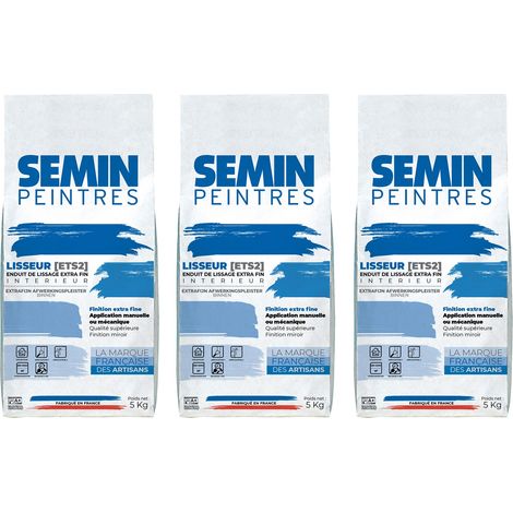 Lot de 3 enduits de lissage extra fin en poudre pour finition des murs Lisseur Semin - intérieur - sac de 5 kg (1/5)