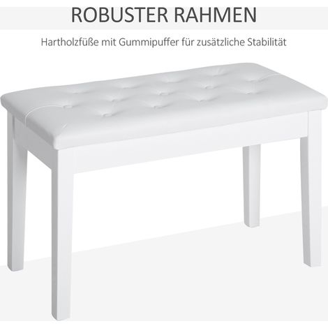 Tabouret de piano banc avec rangement, style champêtre, bois d'hévéa et similicuir blanc, 76 x 36 x 50 cm, idéal pour mélomanes (1/5)
