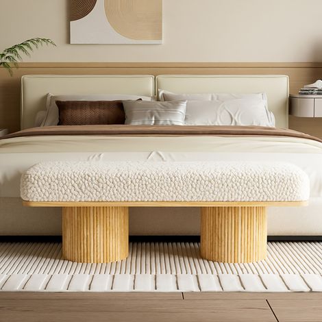 Panca imbottita Teddy 122 cm con base in legno, ottomana crema per ingresso e camera REDOM (1/5)