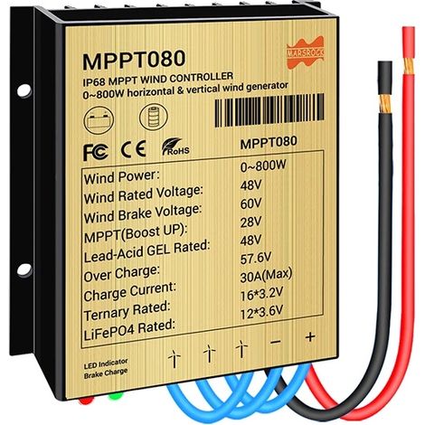 Controlador de carga para turbina eólica, 600W/800W, 12/24V o 48V (1/2)