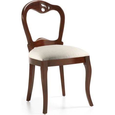 Chaise en bois massif d'acajou et tissu beige KALY - Style colonial (1/5)