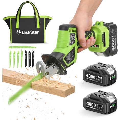 Scie Sabre Sans Fil, 3500 SPM Moteur Brushless Scie Sabre à Batterie, 2 batteries de 4,0 Ah, 8 lames à changement rapide, éclairage LED, idéal pour la découpe du bois, du PVC et du métal (1/5)