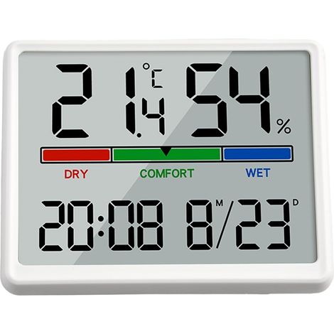 Reloj de pared para hora y temperatura, reloj temporizador LCD con pantalla LCD, diseño magnético para montaje en refrigerador y orificios para colgar (blanco) (1/5)
