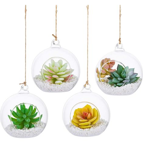 Terrarium en Verre Suspendu 4 Pièces Grande Ouverture Vase Plante Boules 10cm Fleur Vase Pot Boules De Verre la Conception de Bricolage de Jardin de Mariage à la Maison (1/5)