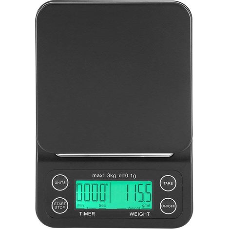 Pesage Electronique 3KG / 0.1g LCD Numérique Cuisine Alimentaire Echelle Goutte à Goutte Café Pesant avec Minuterie(Violet Vert) (1/5)