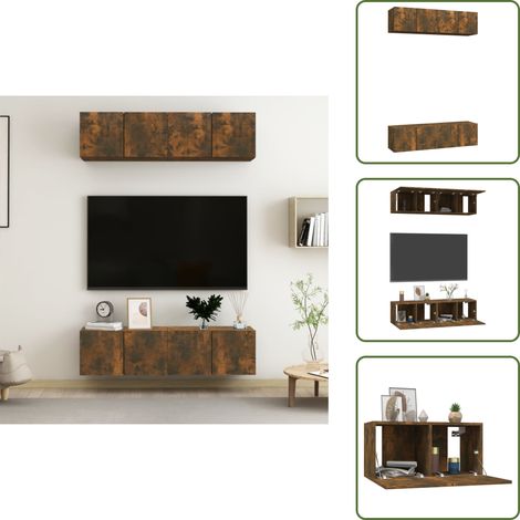 The Living Store Muebles TV pared 4 uds madera ingeniería roble humo 60x30x30cm - Muebles de TV