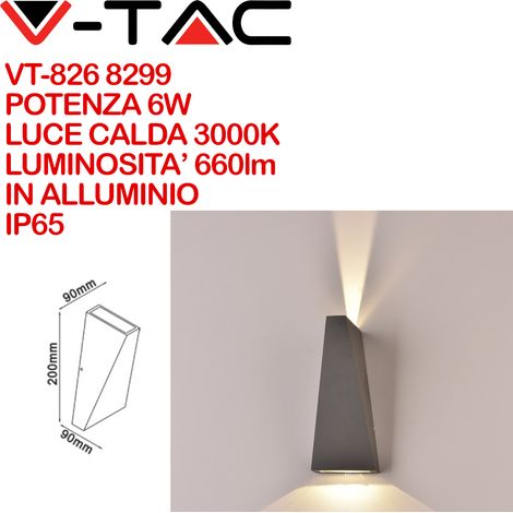 V-TAC VT-826 8299 Lampada LED da Muro 6W Doppio Fascio Luminoso Colore Grigio 3000K IP65 (1/5)