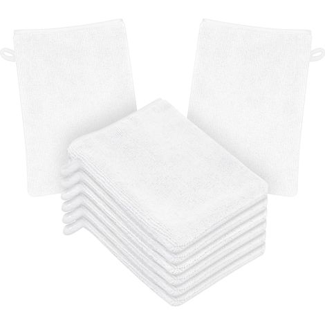 Gants de Toilette en Microfibre, Lot de 8 Gants de Nettoyage du Visage Doux, Chiffon de Bain en Microfibre, Serviette de Visage, Gants Démaquillants Réutilisables 15 X 20cm Blanc (1/5)