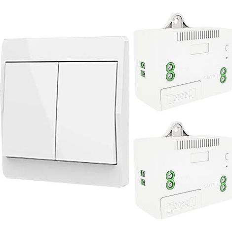 Interrupteur d'éclairage auto-générant sans fil, commande radiofréquence avec récepteur relais et fusible, interrupteur cinétique sans batterie (Kit 1 voie, 2 touches)