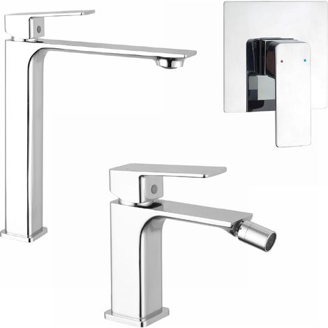 Mélangeur avec lavabo haut, bidet sans vidange et douchette encastrée en laiton chromé Mod. Ingrid (1/4)