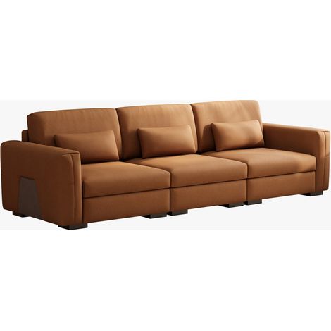 Canapé 3 Places en Simili Cuir Orange Brun Large Accoudoirs Moderne (1/5)
