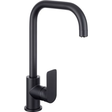 Cornat Rubinetto monocomando per lavello "Noir Round" – Black Edition – Corpo robusto – nero opaco – beccuccio alto e orientabile/rubinetto a bassa pressione/rubinetto da cucina/rubinetto / (1/5)