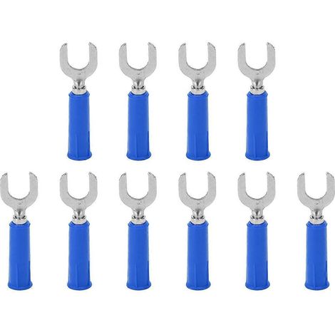 10 Stück Gabel-Bananenstecker-Drahtverbinder, Messing, PVC-Optik, 4 mm/0,2 Zoll Bohrung, 8 mm/0,3 Zoll U-Form