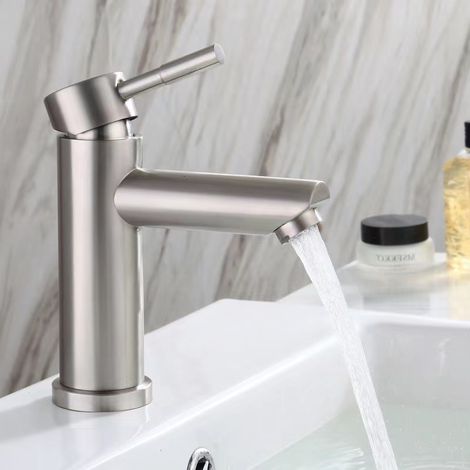Robinet Salle Bain, Mitigeur de Lavabo, Robinet de lavabo en céramique à faible bruit, Acier Inoxydable, Robinet Lavabo Chaude et Froide Réglable (1/5)