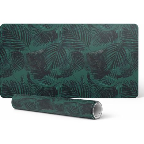 Alfombrilla protectora decorativa para mesa de oficina con estampado de hojas de palmera, 90x45 cm.