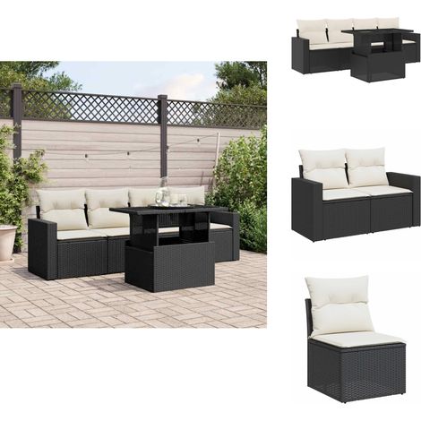 Salon de jardin 5 pcs avec coussins noir résine tressée - Ensemble Salon De Jardin - Meuble Extérieur - Jardin Design - Mobilier Résistant Aux Intempéries - Chaise Lounge (1/5)