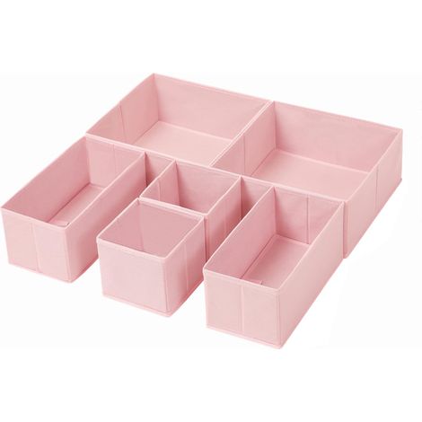 SONGMICS Organiseurs de Tiroir, Séparateur de Coiffeuse, Lot de 6, Boîte de Rangement Pliable en Tissu pour Chaussettes, sous-Vêtements, Soutiens-Gorge, Cravates, Foulards, Rose RDZ06PK (1/5)