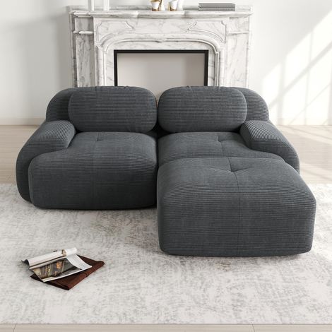Canapé d'angle en velours côtelé doux, sans structure, modulable avec accoudoirs incurvés, livré monté, rembourrage en mousse haute résilience, idéal pour les salons, les espaces détente et les chambr (1/5)
