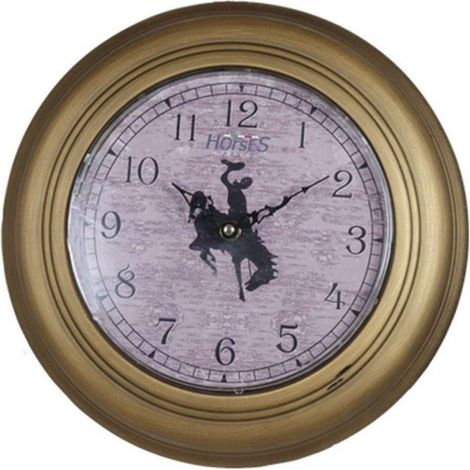 Horloge équestre murale en métal plaqué or