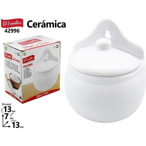salero ceramica blanca para rincones con tabla 13x13x7 cms demilia