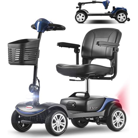 Scooter de mobilité 4 roues seniors 300W  vitesse 6 km/h  batterie amovible  siège 360°  sans permis – S1 SPORT BLUE.  charge 136 kg (1/5)