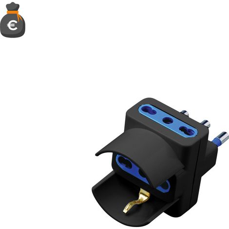 Adaptateur Triple 16A Noir 2 Prises Bipolaires 10/16A 1 Prise Schuko Universelle Tension Max 250V Puissance 1500W Accessoire Électrique Seo (1/3)