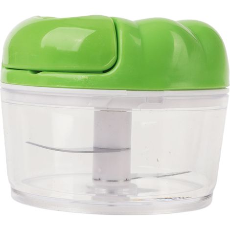 Hachoir à ail manuel mini, sûr et multifonction, transparent, avec cordon de serrage, vert. (1/5)