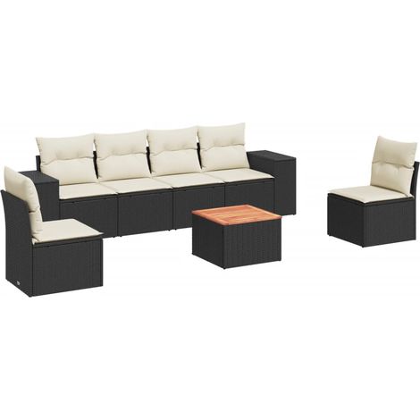 Set de comedor de jardín 7 pzas y cojines ratán sintético negro vidaXL (1/5)