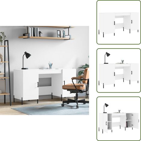 The Living Store Scrivania Bianca 140x50x75 cm in Legno Multistrato - Scrivania in legno