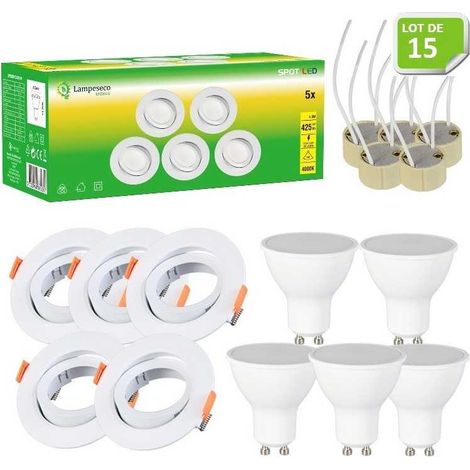 Lot de 15 Spot LED 4.9W 120° GU10 orientable downlight Ø90 Lumière Blanc Neutre (1/5)