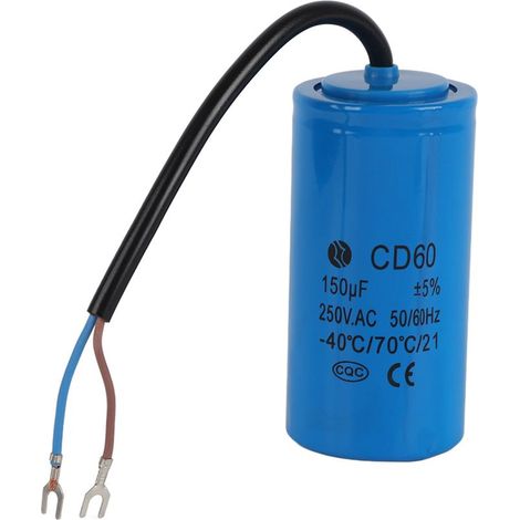 Condensateur de démarrage 150uF 250V AC pour compresseur, CD60, avec câbles, 50/60Hz (1/5)