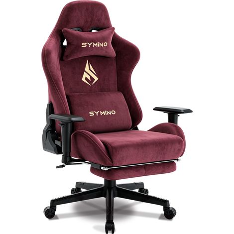 Symino Chaise Gaming Ergonomique et Fauteuil Gamer avec Repose-Pieds Télescopique Coussin à Ressorts, Support Lombaire et Hauteur Réglable 200kg (Faux Daim)