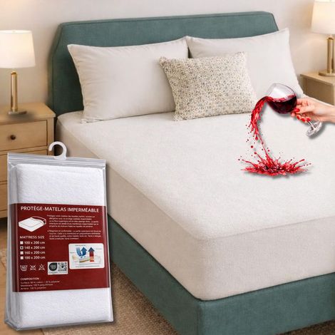 Protège-Matelas imperméable 140x200x30 cm, Surface en Coton Bouclette Respirante, Membrane polyuréthane étanche, antibactérien, Housse Matelas ajustée