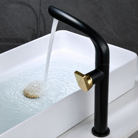 Mitigeur lavabo noir et or pivotant - modèle haut feuille robinet vasque salle de bain 41 × 26,4 × 7 cm 1,67 kg – Livraison gratuite