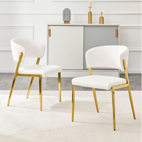 Set di 2 sedie da pranzo in PU, struttura in metallo, schienale ergonomico, bianca HAVRYA (1/5)