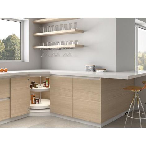 Emuca Juego de bandejas circulares Shelvo para mueble de cocina, para módulo 800mm, Plástico y Aluminio, Blanco - (1/4)
