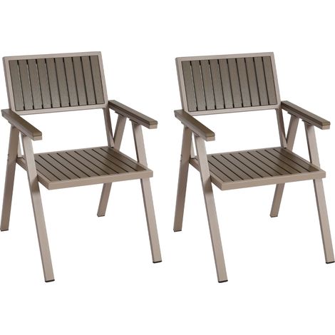 Lot de 2 chaises de jardin extérieur en aluminium aspect bois structure gris champagne 040007302